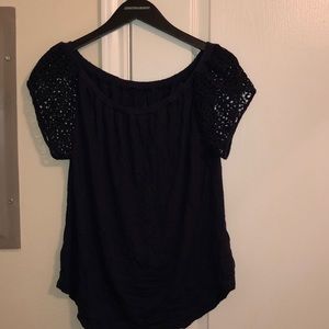 Navy blue off the shoulder top,cap sleeves NWOT